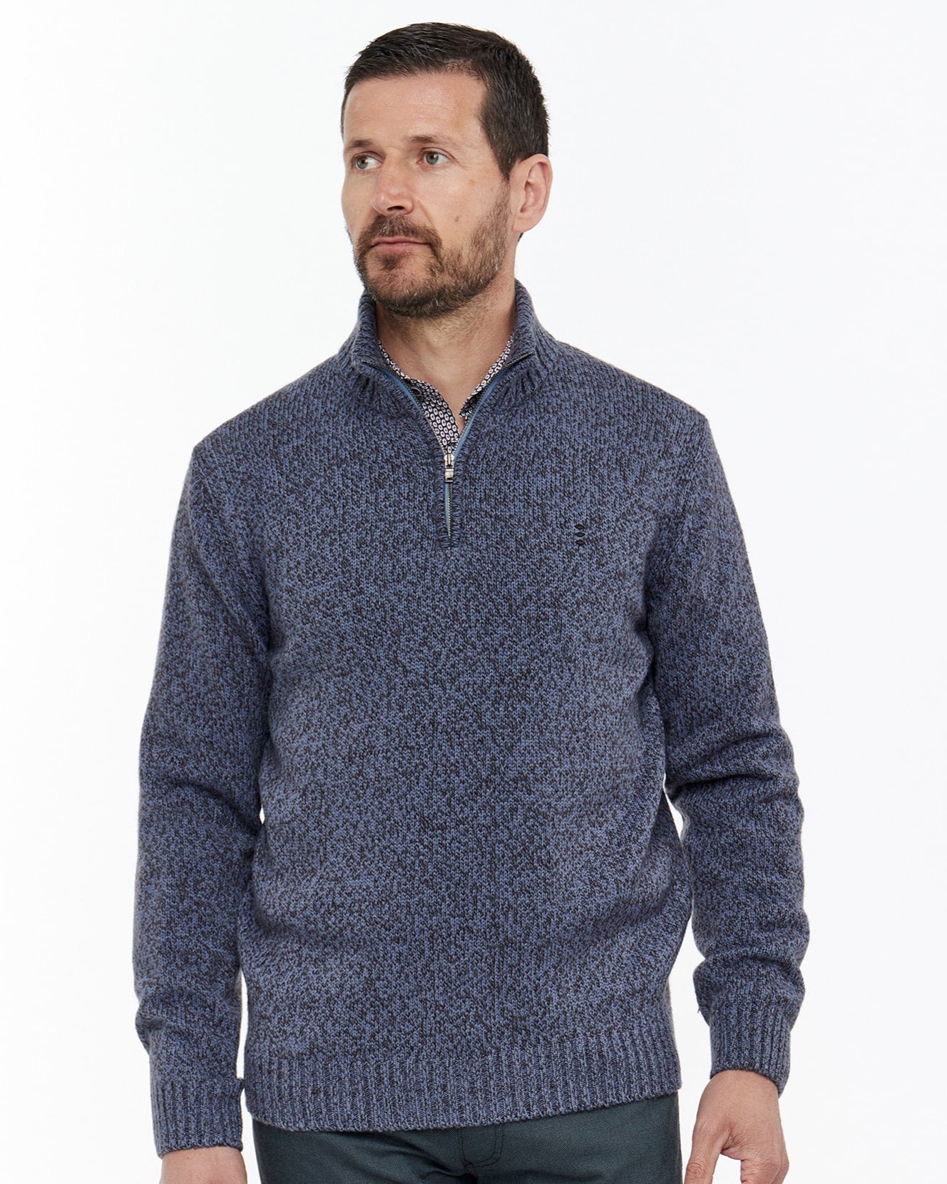 Half - Zip Jumper with Mouliné Knit - Men's Knitwear at Menzclub