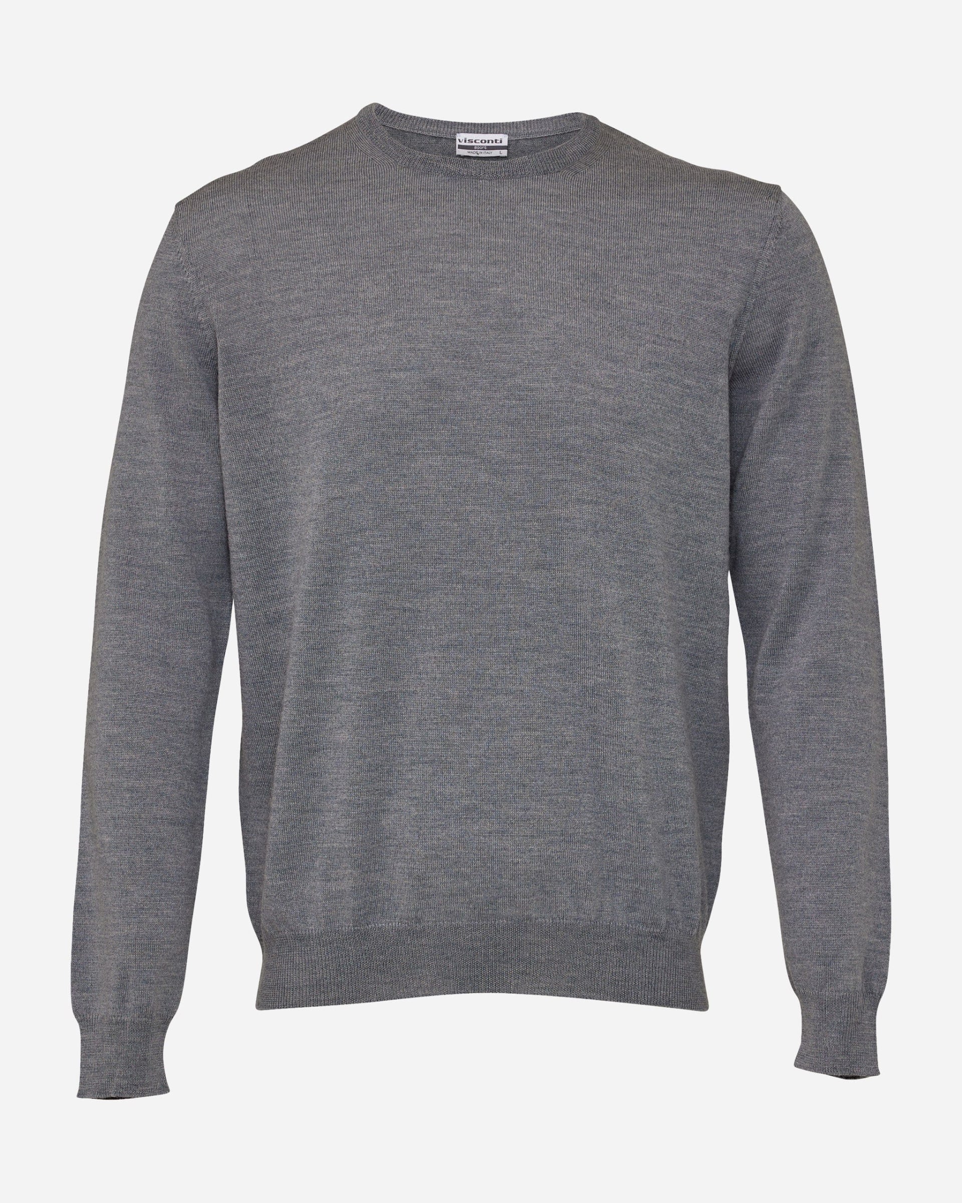 Merino Wool Grey Crew - Men's Knitwear at Menzclub