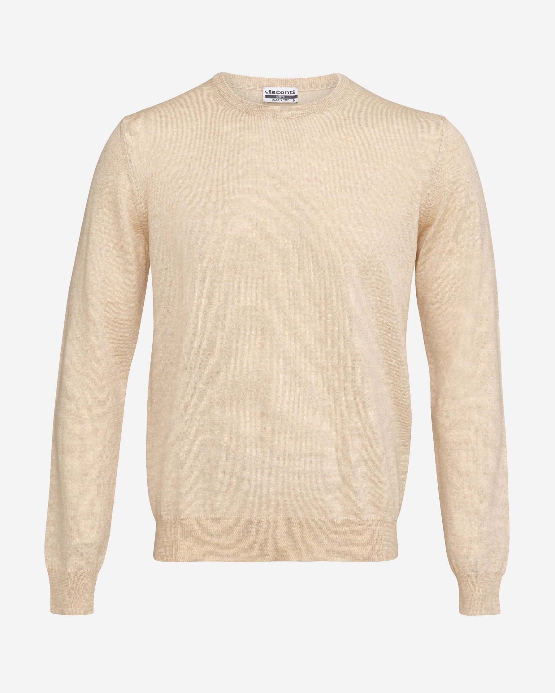 Merino Wool Beige Crew - Men's Knitwear at Menzclub