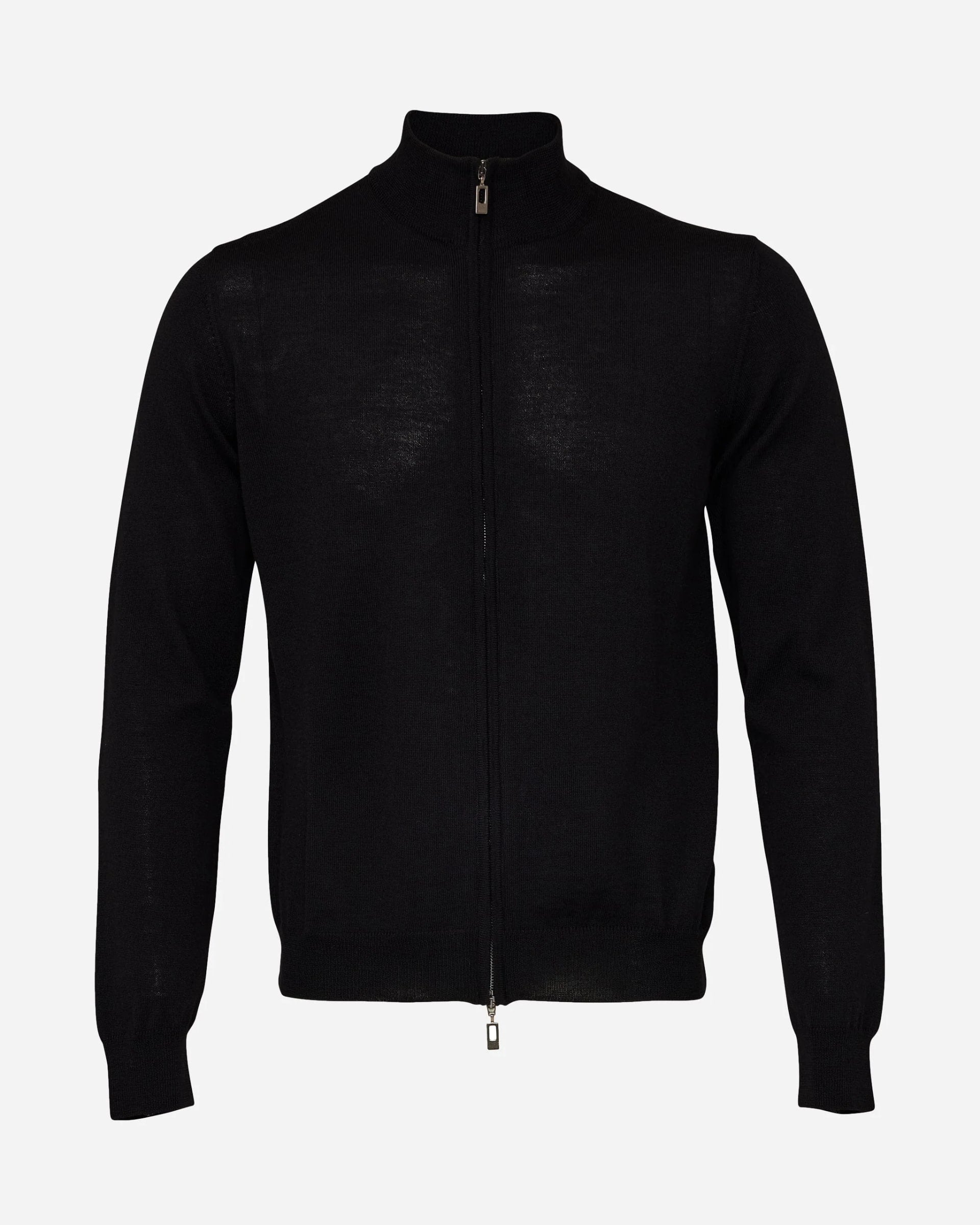 Black Merino Wool Full Zip - Men's Knitwear at Menzclub