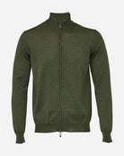 Green Merino Wool Full Zip - Men's Knitwear at Menzclub