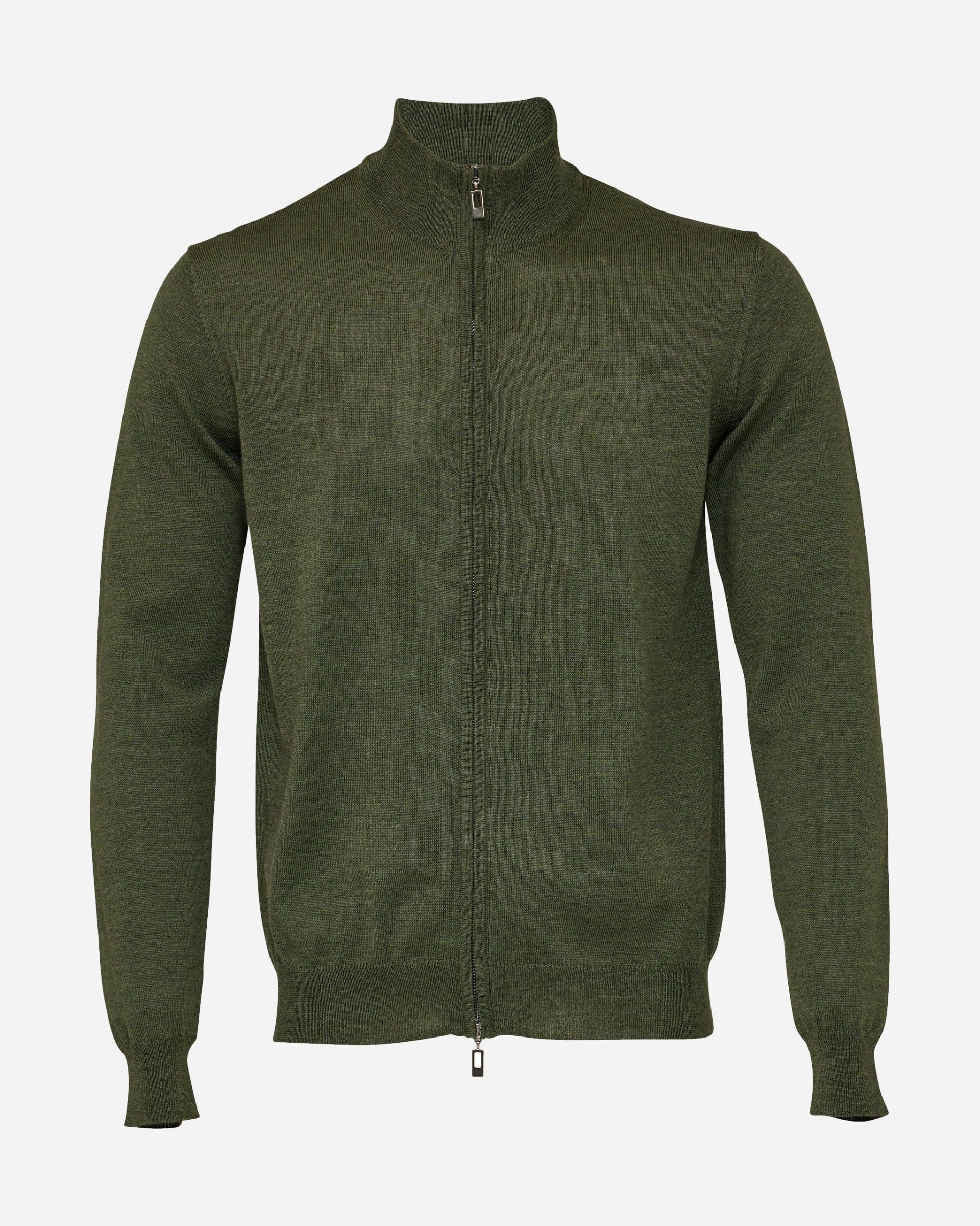 Green Merino Wool Full Zip - Men's Knitwear at Menzclub