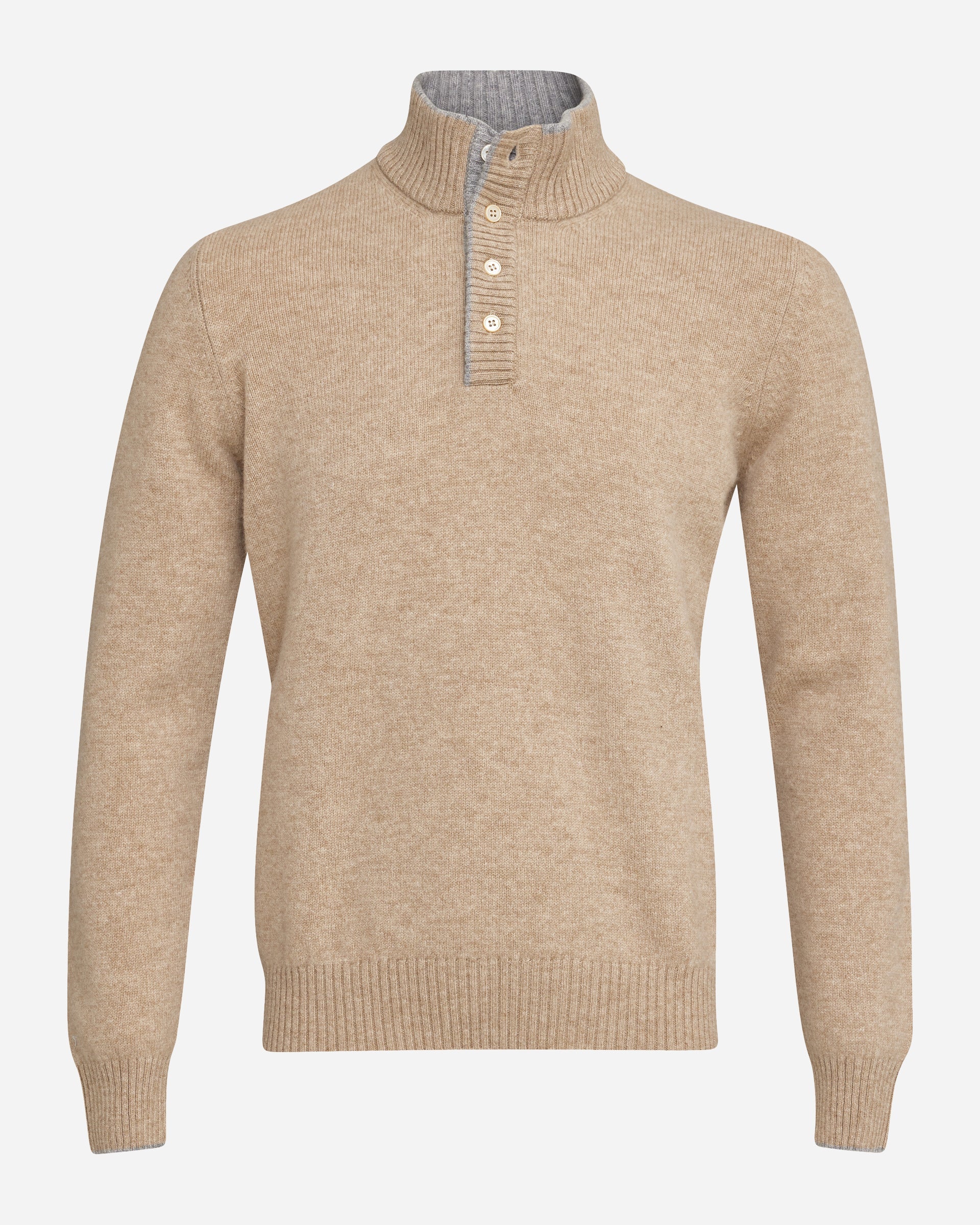Gran Sasso Mock Zip Beige Sweater - Men's Knitwear at Menzclub