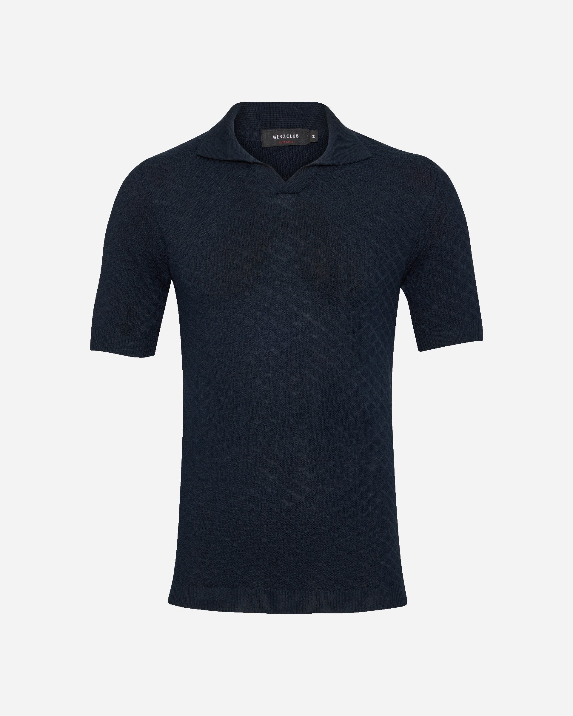 Argyle Navy Knitted Polo - Men's Polo Shirts at Menzclub