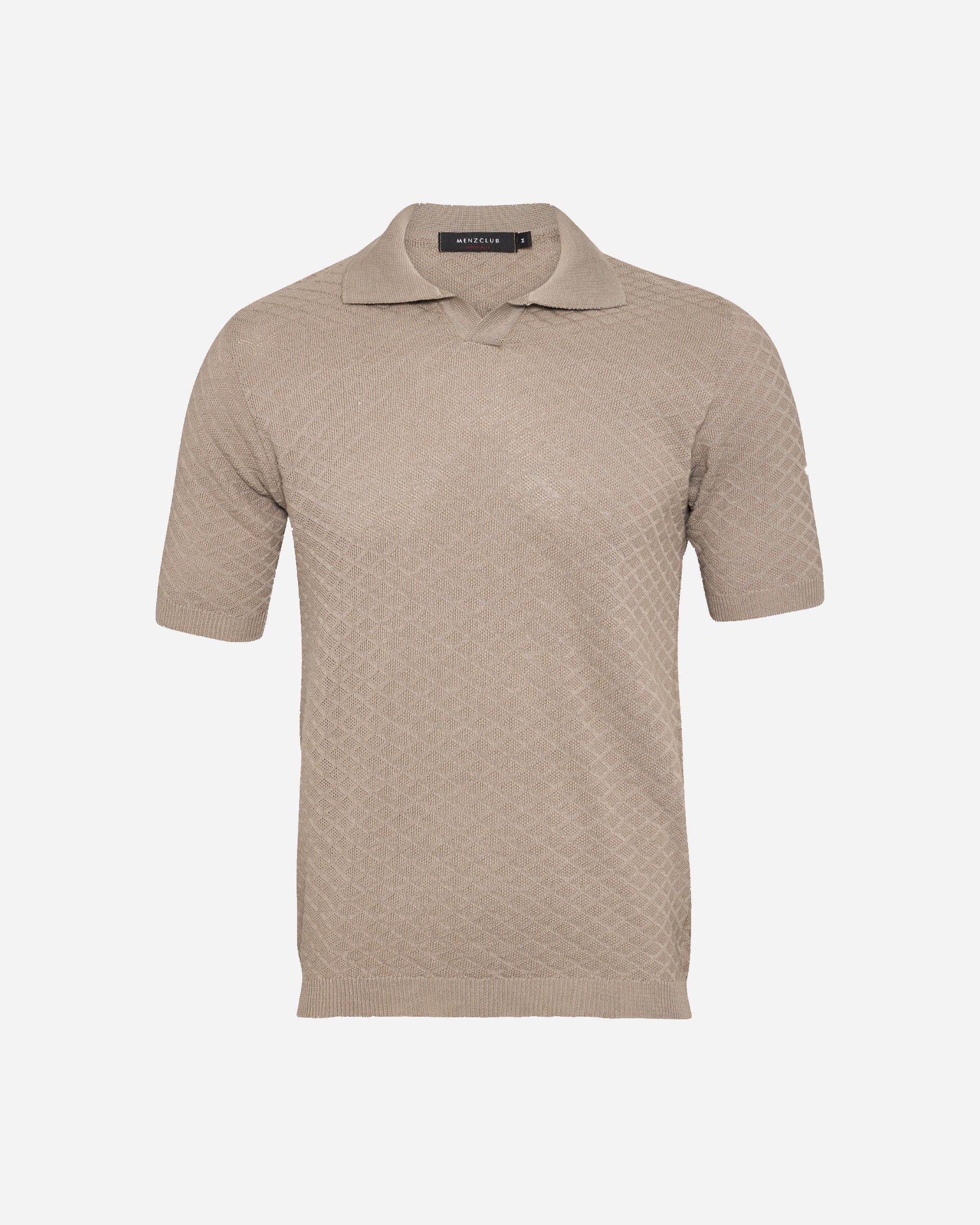 Argyle Taupe Knitted Polo - Men's Polo Shirts at Menzclub