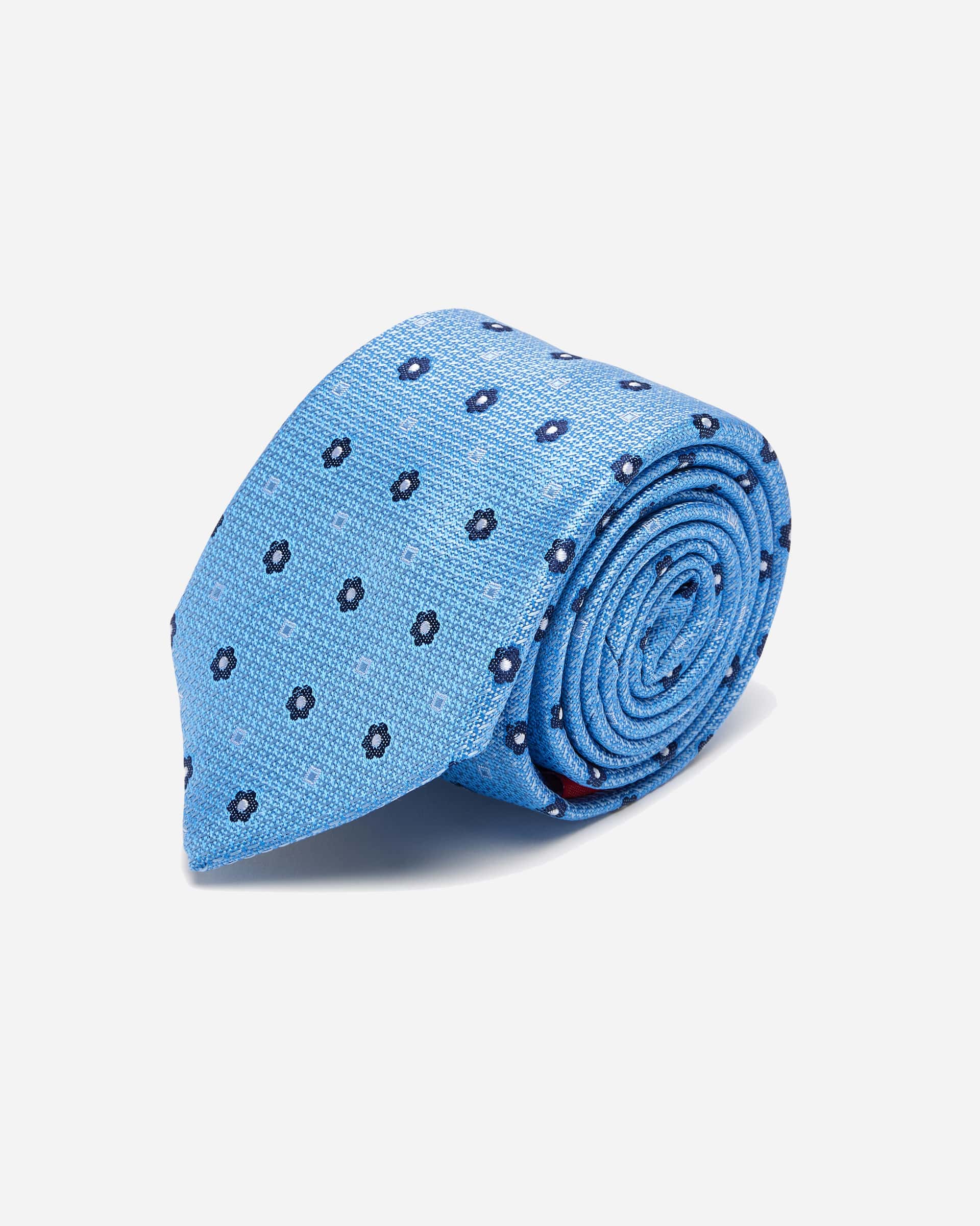 Blue Floral Motif Silk Tie - Men's Ties at Menzclub