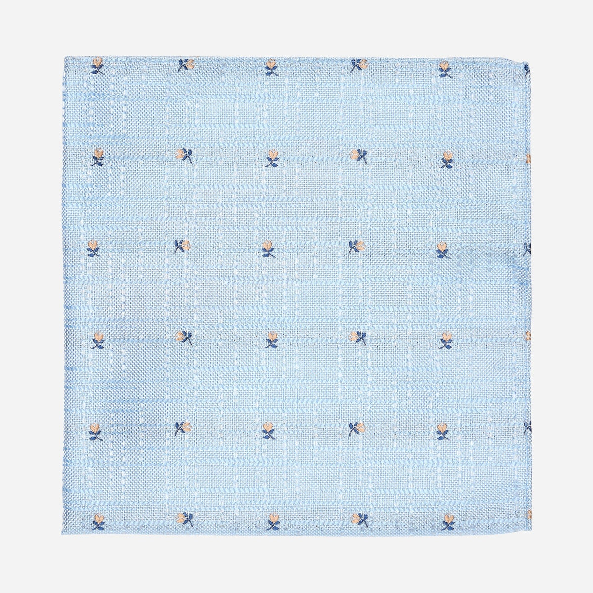 Men's Floral Butterfly 100% Silk Pocket Square in Mid-Blue