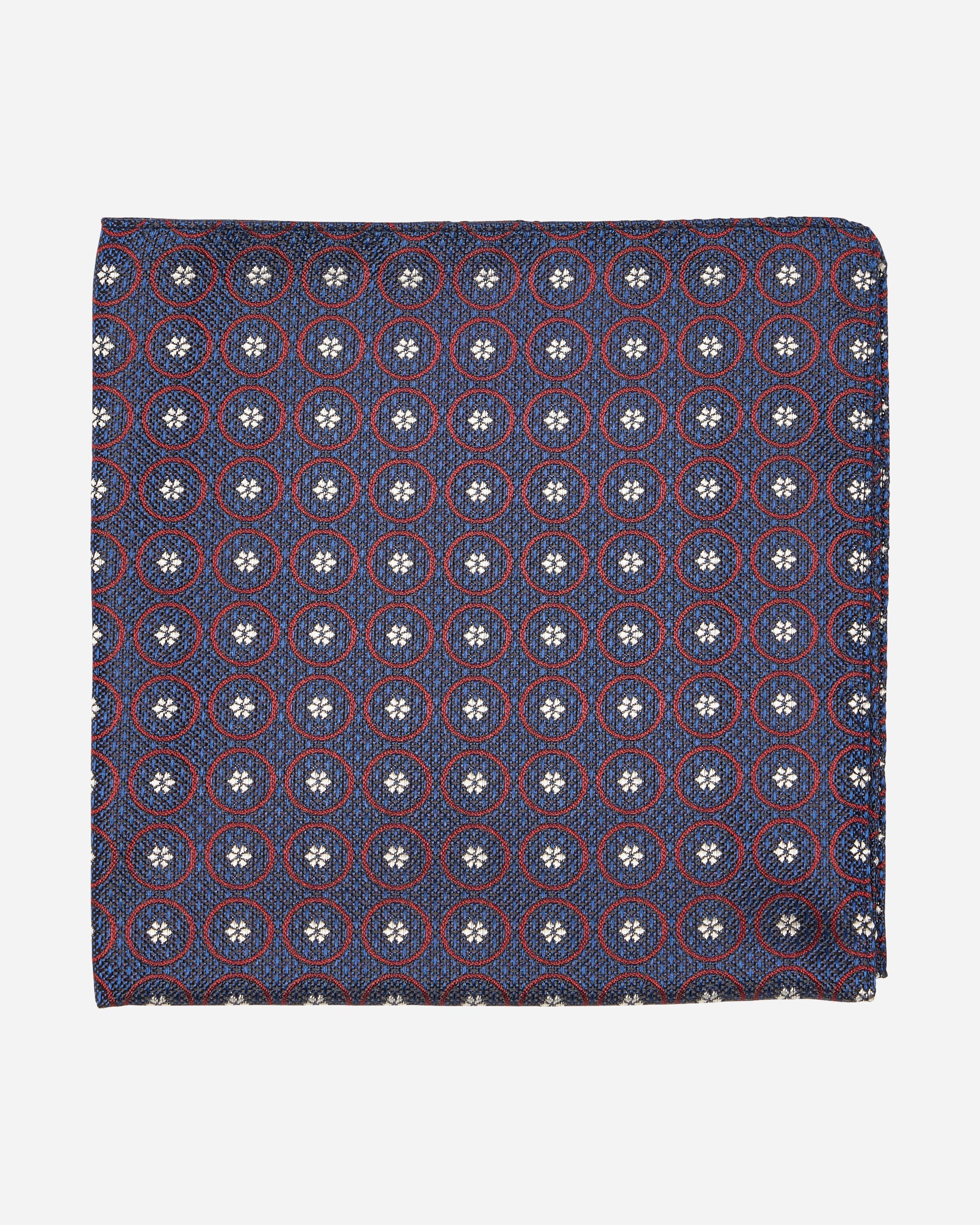 Navy Circular Motif Silk Pocket Square - Men's Pocket Squares at Menzclub