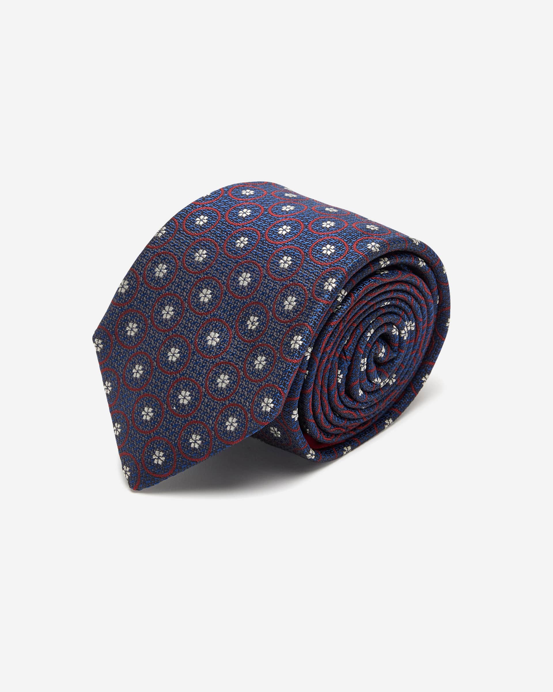 Navy Circular Motif Silk Tie - Men's Ties at Menzclub