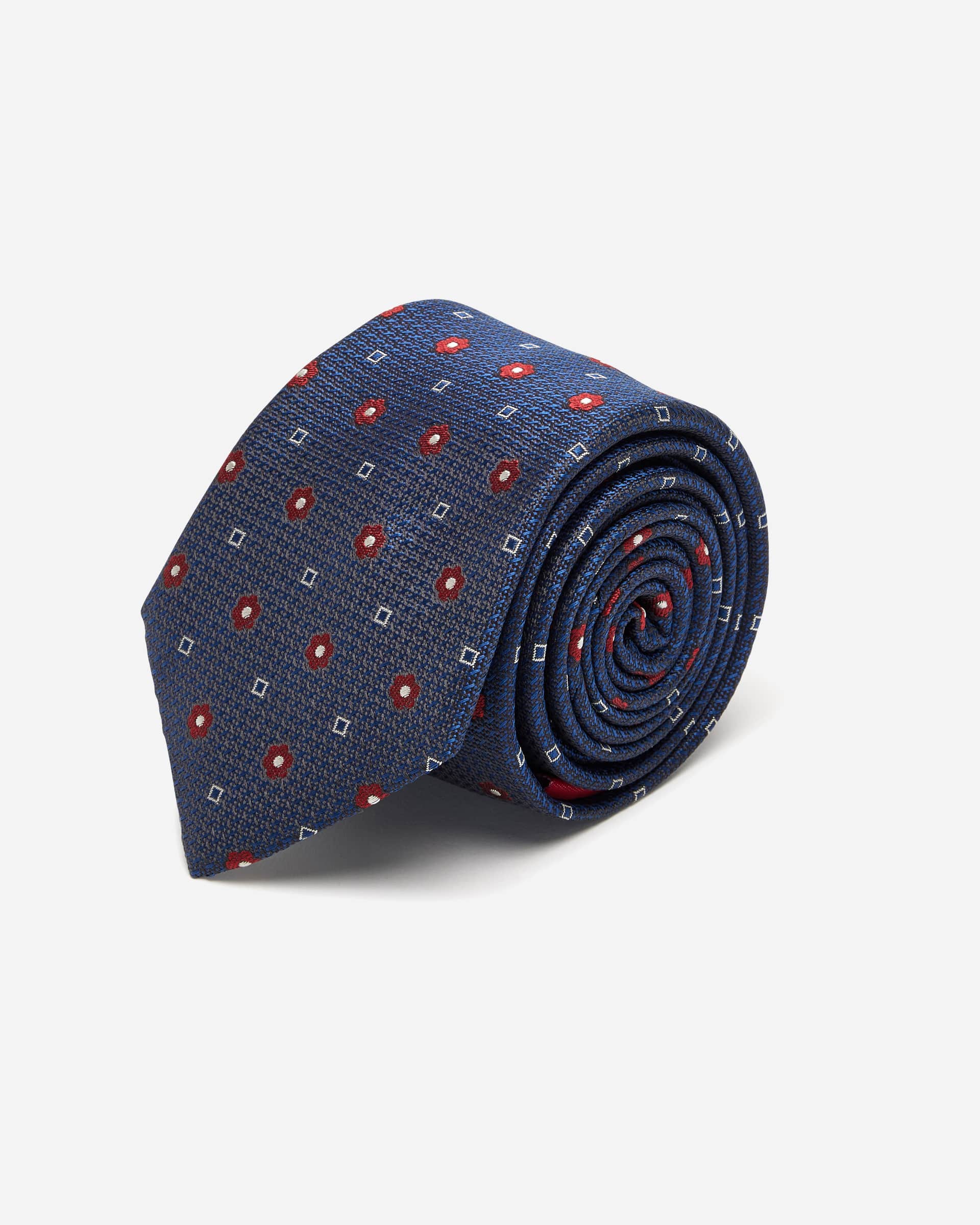 Navy Floral Motif Silk Tie - Men's Ties at Menzclub