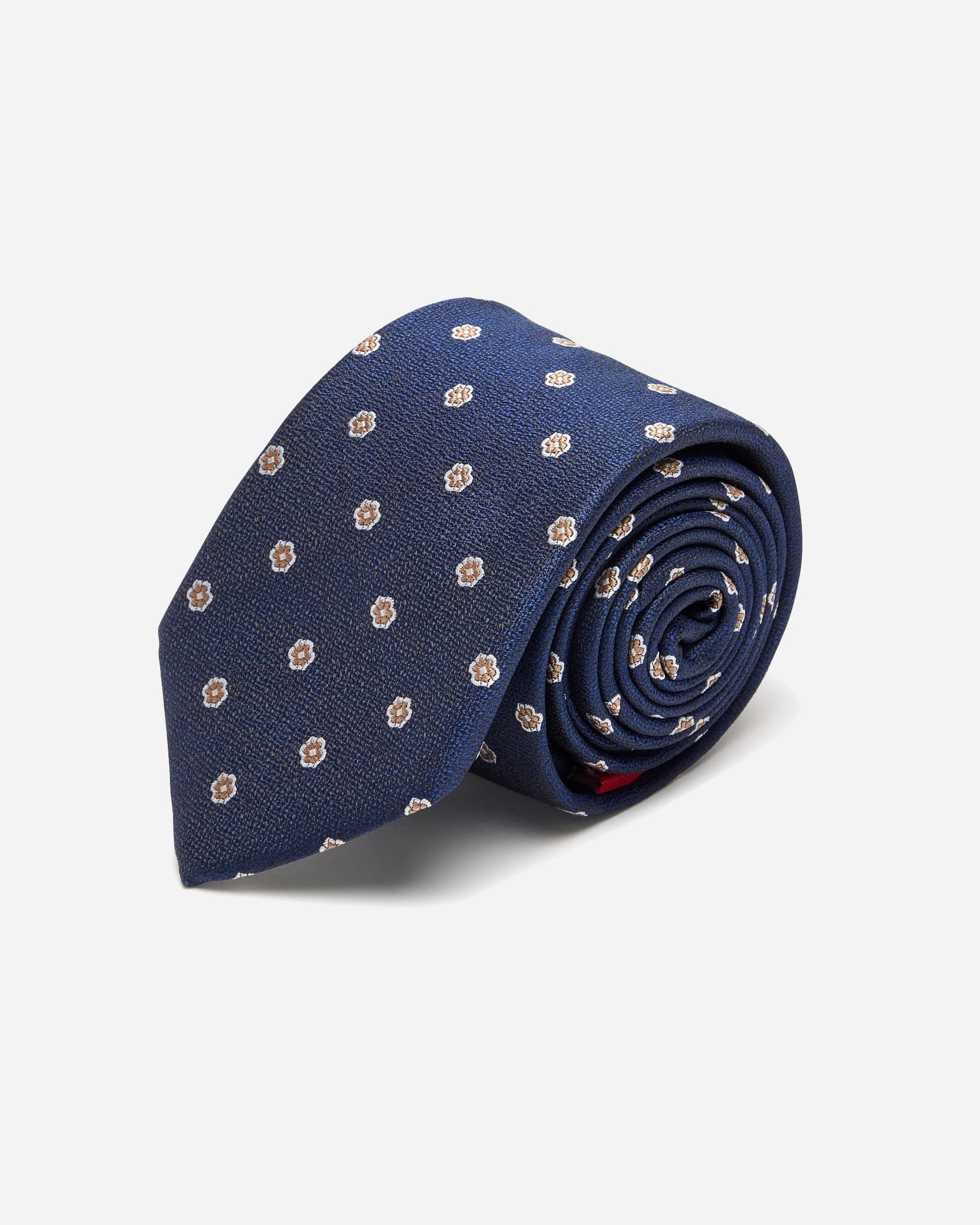 Navy with Tan Motif Silk Tie - Men's Ties at Menzclub