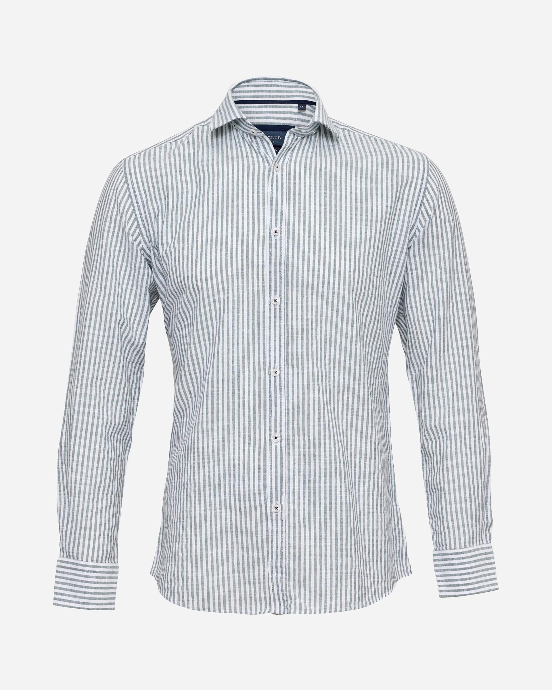 Green Stripe Linen Shirt - Men's Casual Shirts at Menzclub