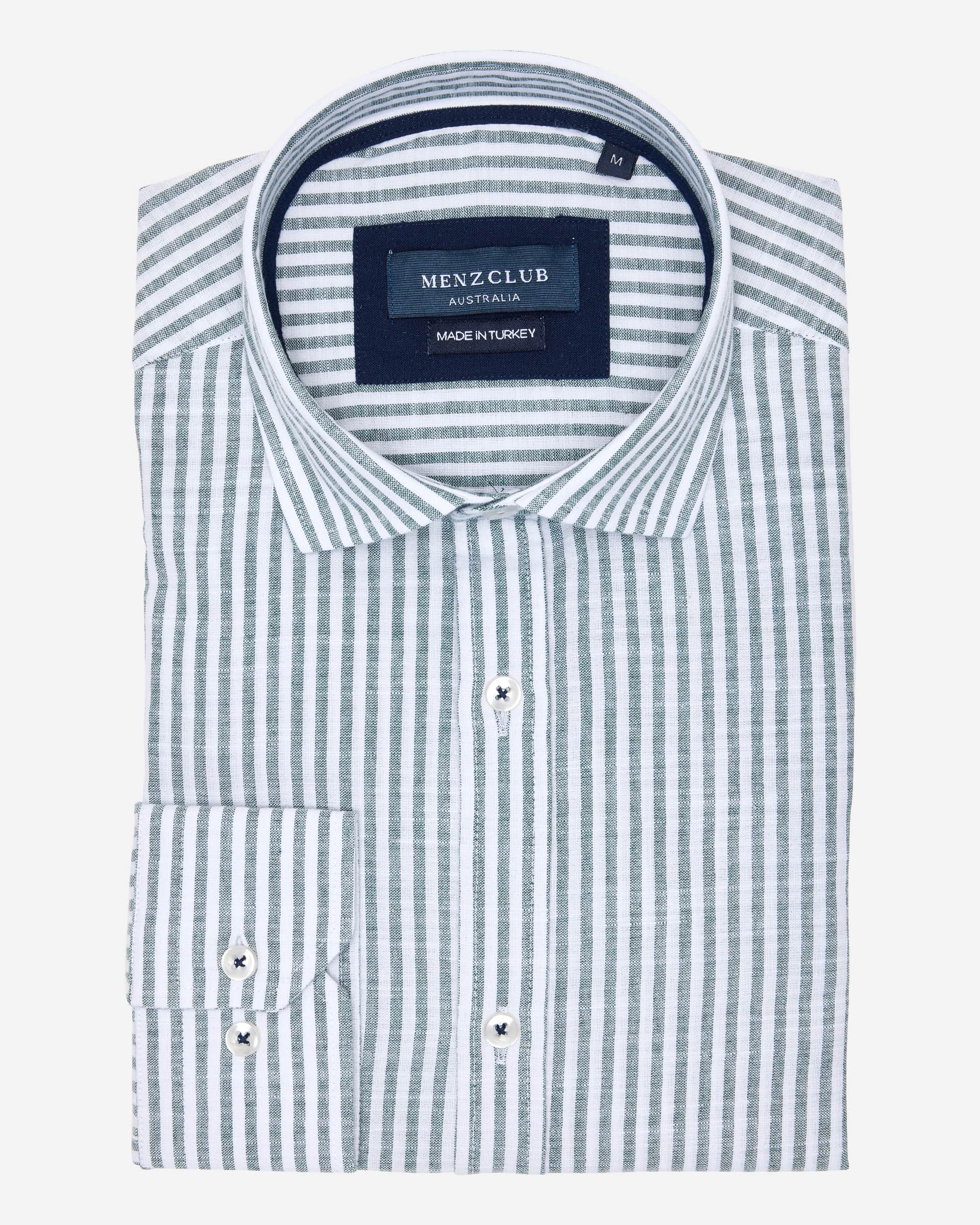 Green Stripe Linen Shirt - Men's Casual Shirts at Menzclub
