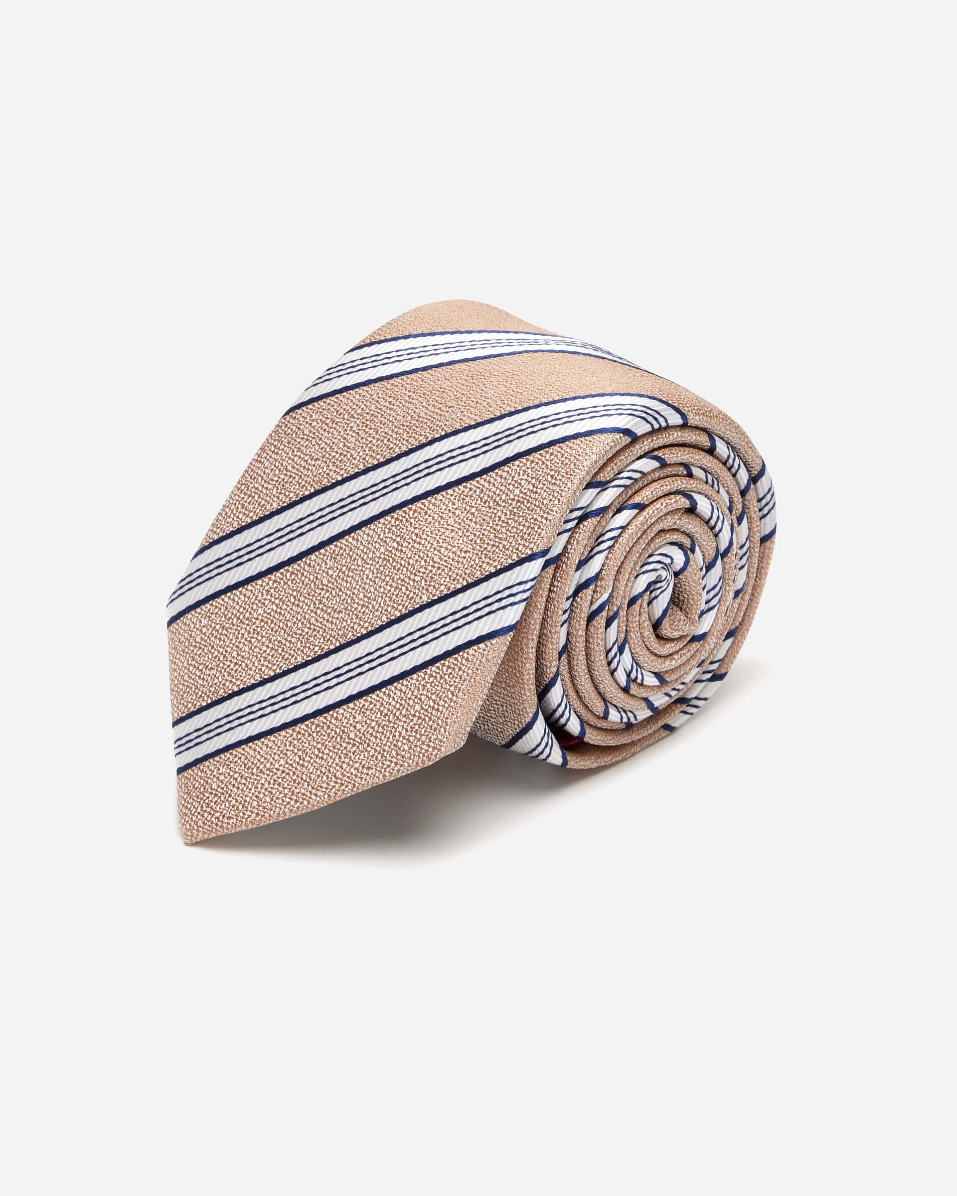 Tan with Navy Stripe Silk Tie - Men's Ties at Menzclub