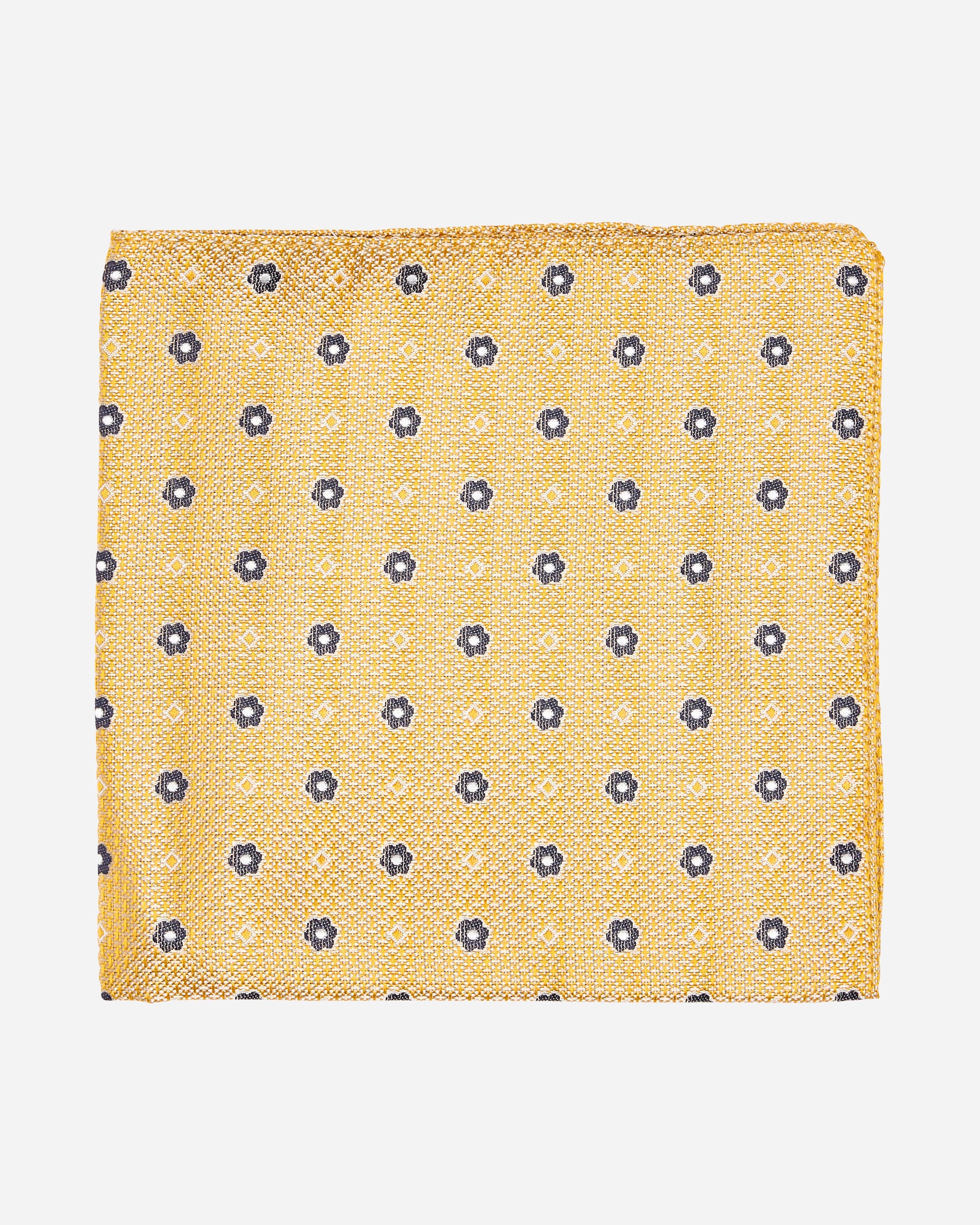 Yellow Floral Motif Silk Pocket Square - Men's Pocket Squares at Menzclub