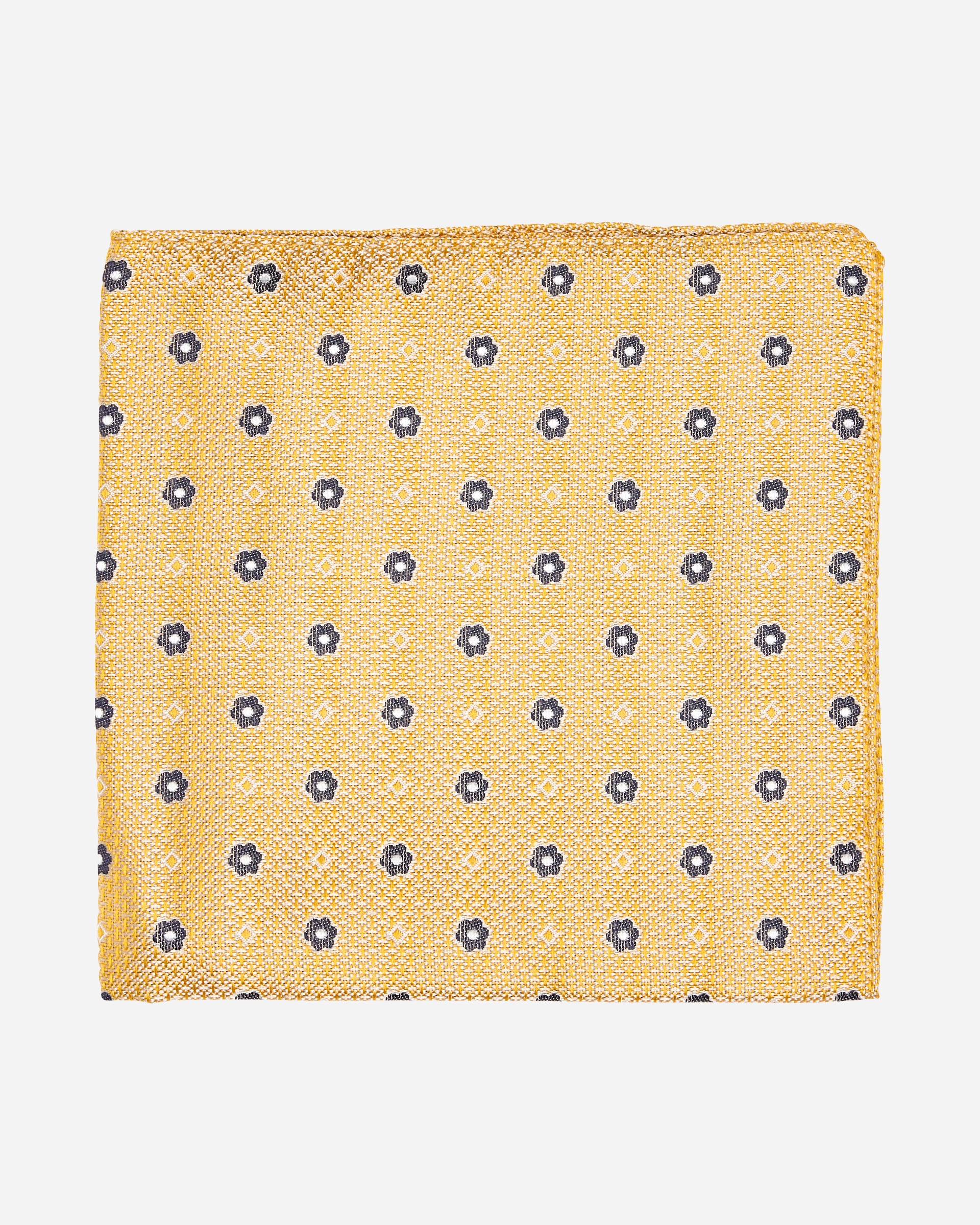 Yellow Floral Motif Silk Pocket Square - Men's Pocket Squares at Menzclub