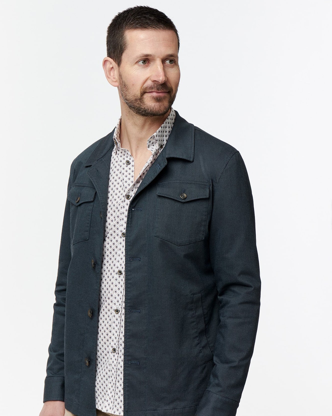 Slim Fit Overshirt with Micro - Pattern - Men's Casual Jacket at Menzclub