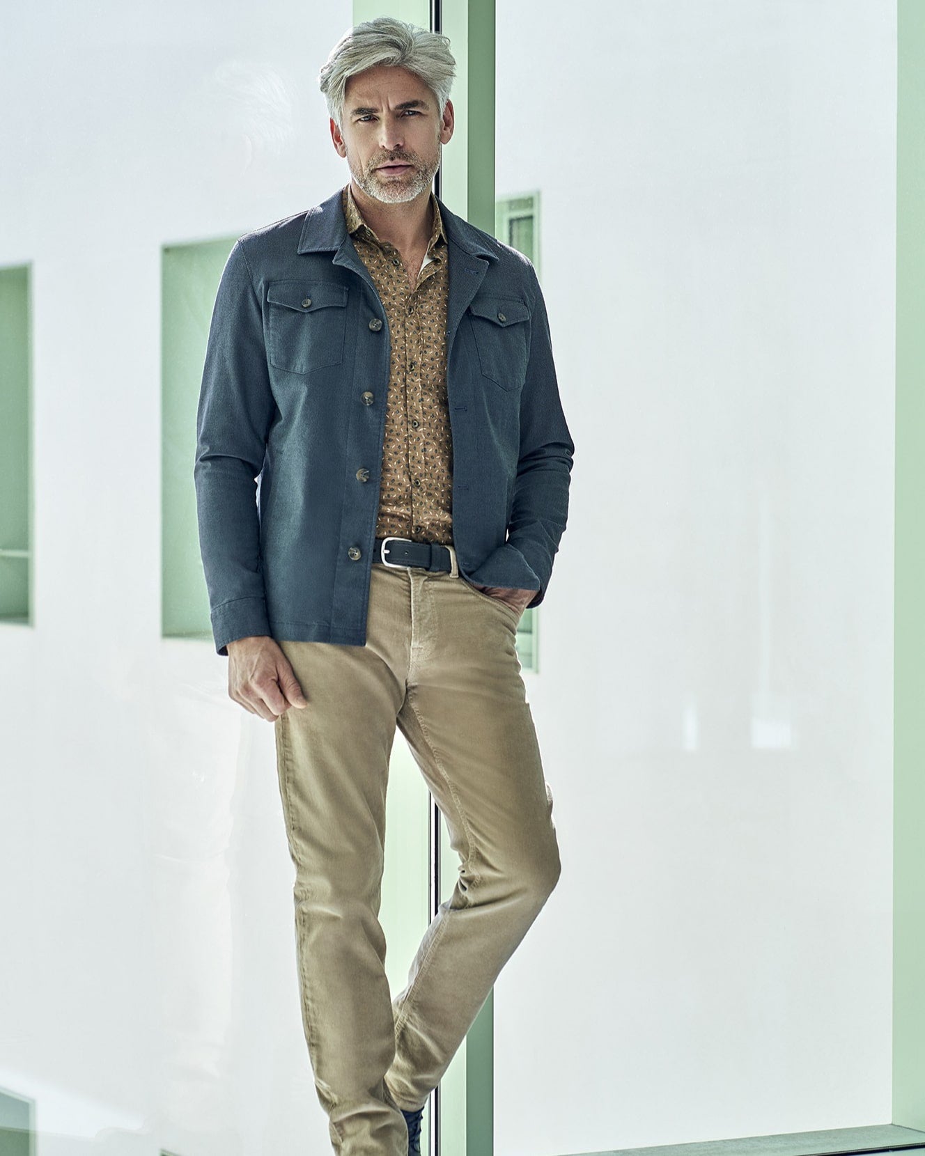 Slim Fit Overshirt with Micro - Pattern - Men's Casual Jacket at Menzclub