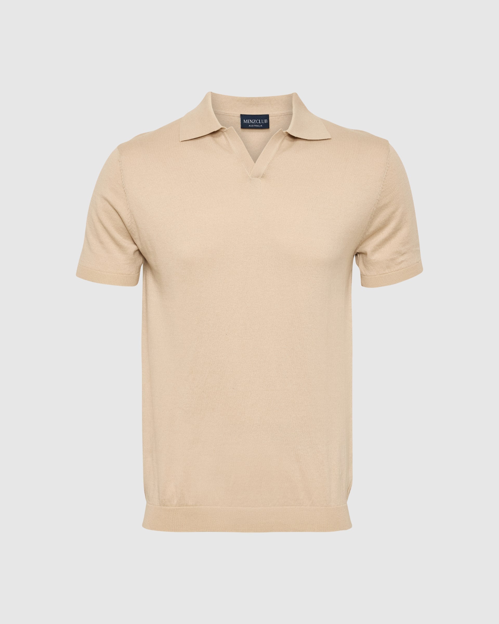 Beige Cuban Knitted Polo - Men's Polo Shirts at Menzclub