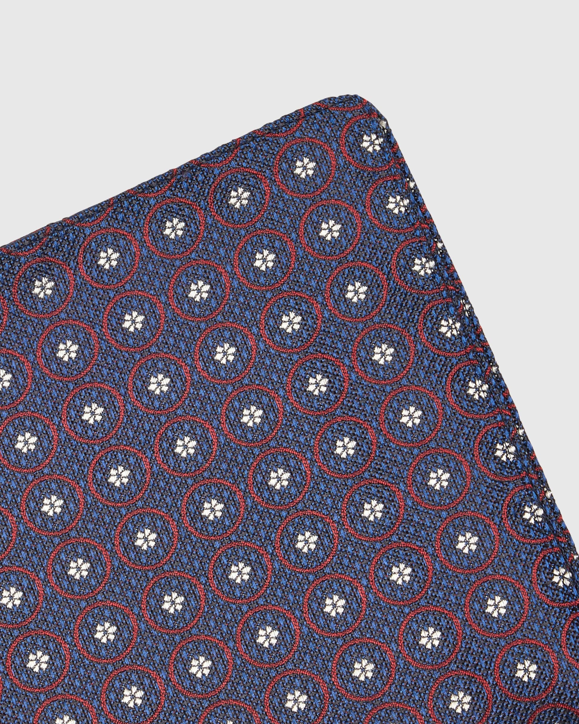 Navy Circular Motif Silk Pocket Square - Men's Pocket Squares at Menzclub