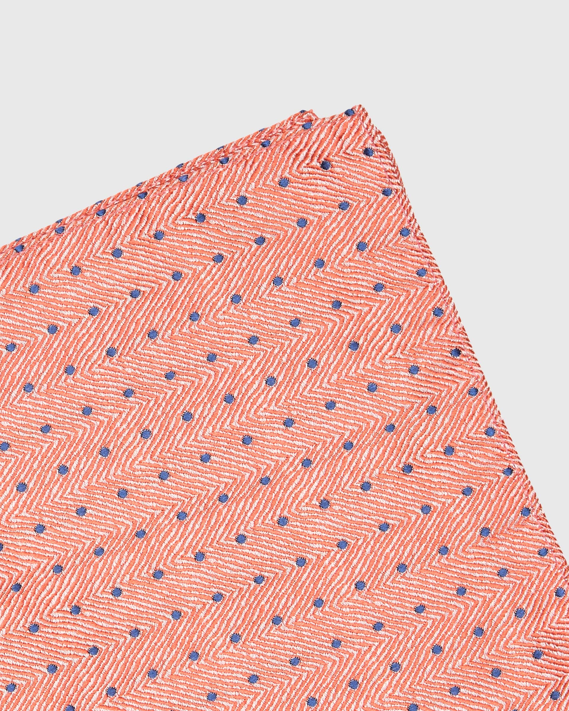 Salmon Herringbone with Dot Silk Pocket Square - Men's Pocket Squares at Menzclub