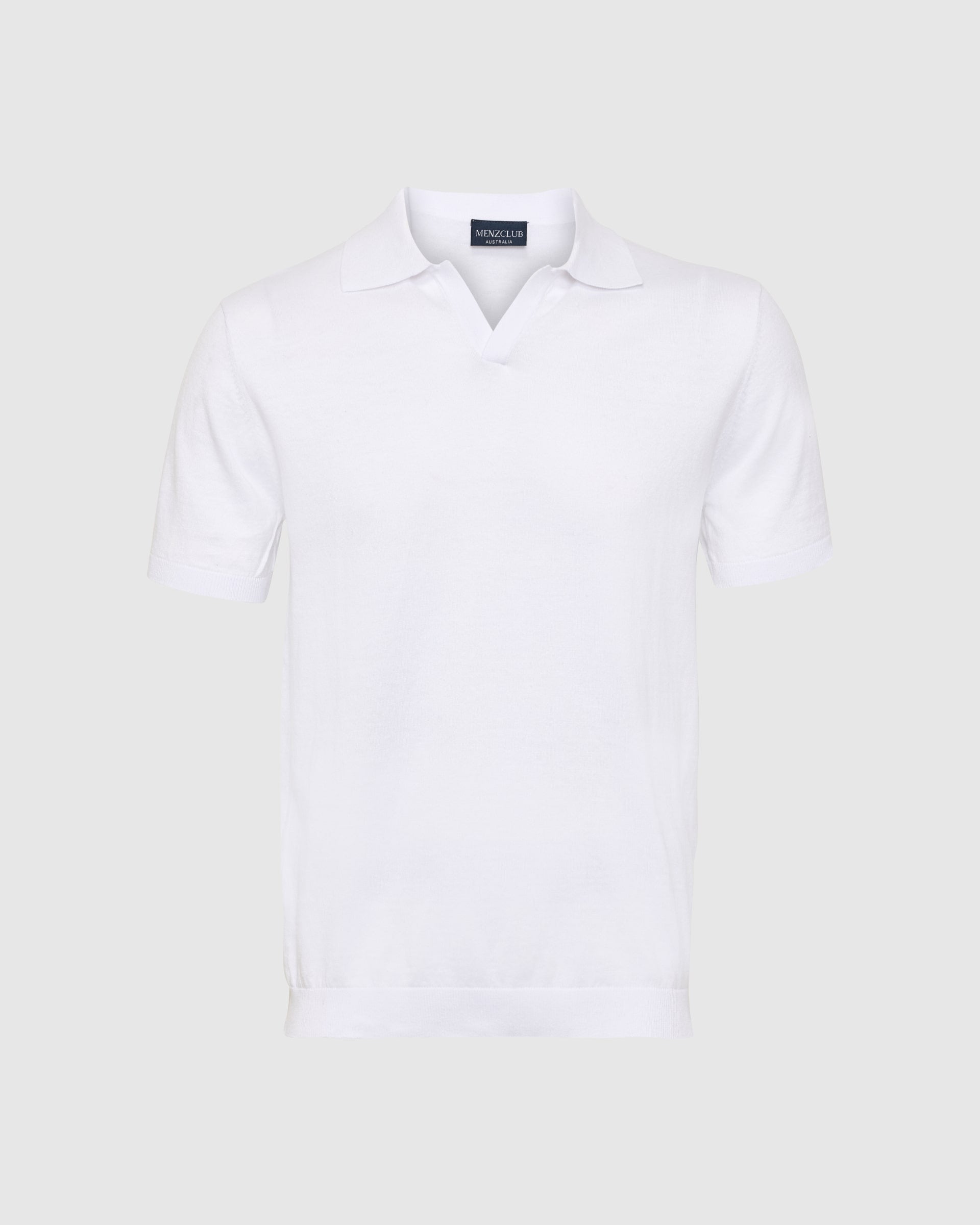 White Cuban Knitted Polo - Men's Polo Shirts at Menzclub