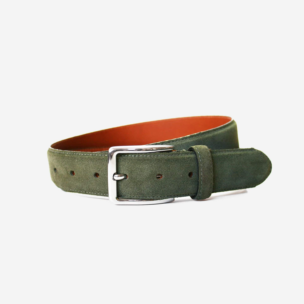 Ceinture En Daim Vert Foncé Vintage - Boucle Métal Gris, Taille M, Occasion Bon état