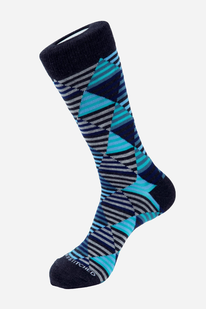 Diamond Stripe Blue Socks - Buy Men's Socks online at Menzclub