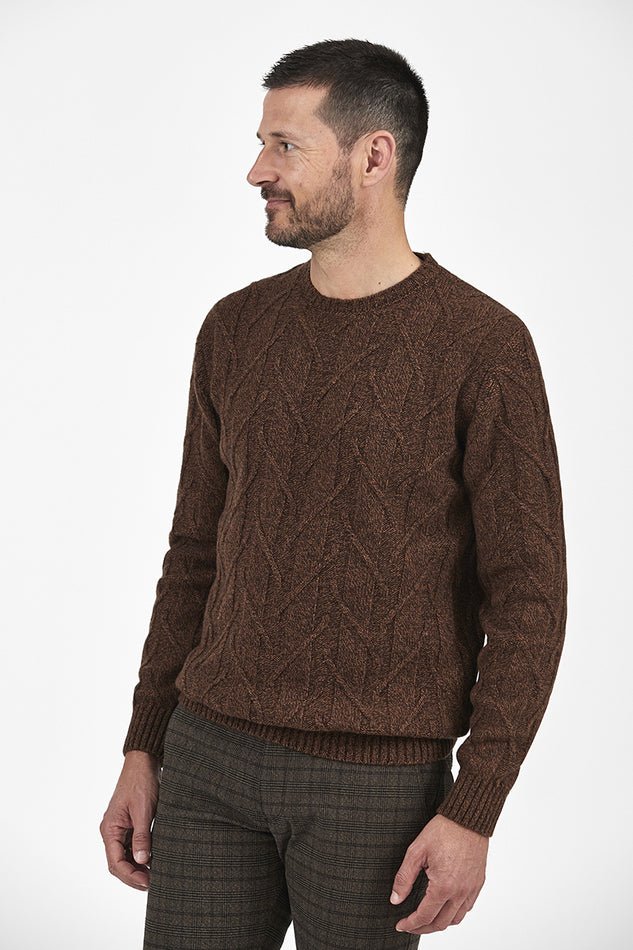 Wool Blend Cable Crew Neck Jumper - Men's Knitwear at Menzclub