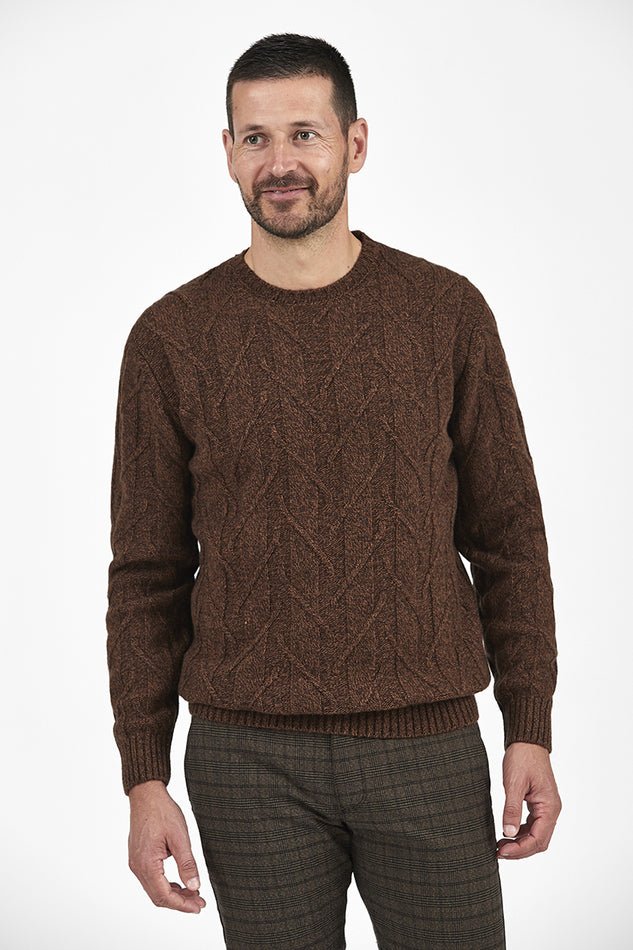 Wool Blend Cable Crew Neck Jumper Men's Knitwear at Menzclub