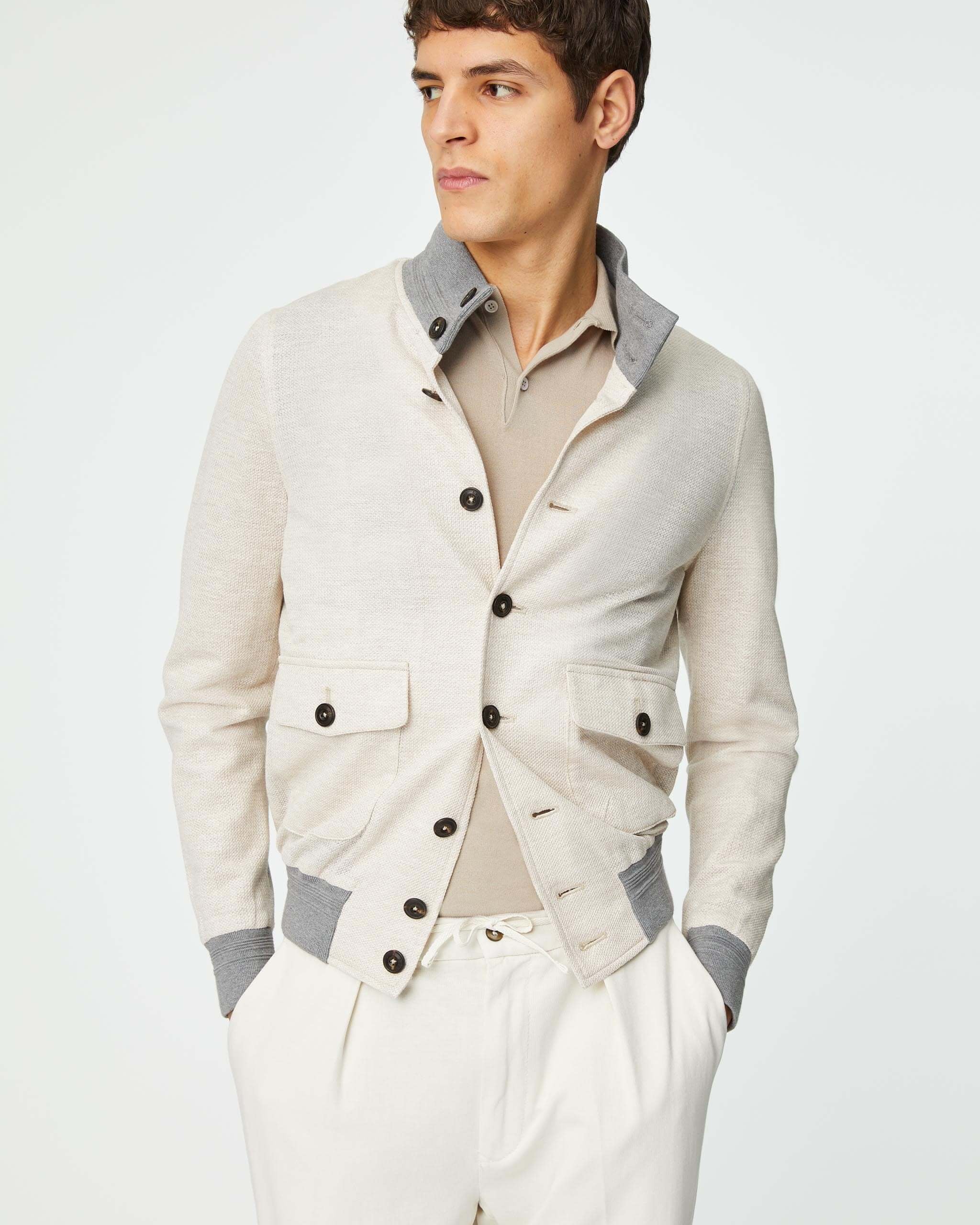 Bomber Jacket in White Jersey - Men's Casual Jacket at Menzclub