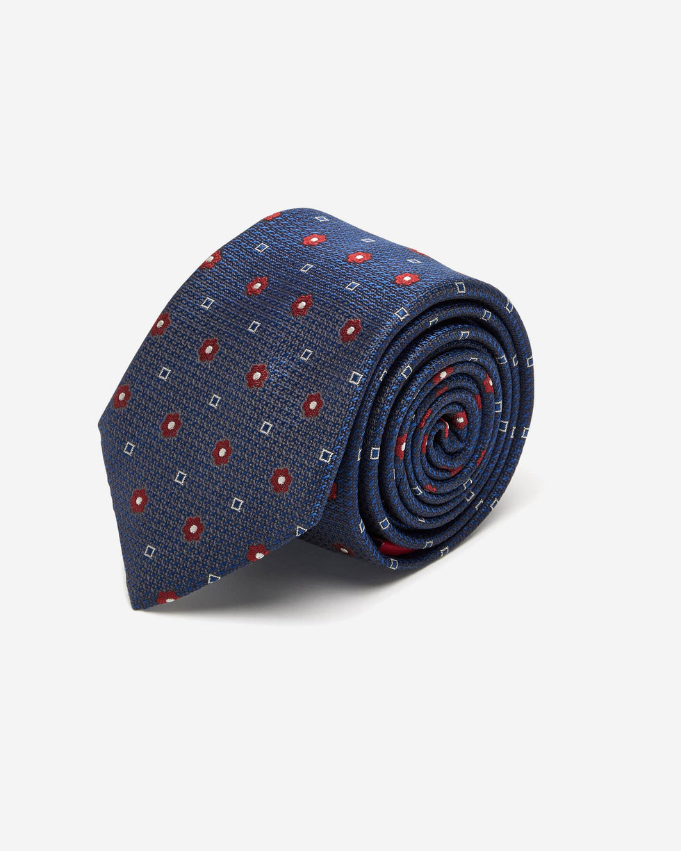Floral Motif Navy Silk Tie | Mens Silk Ties