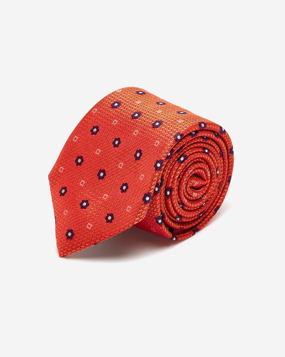 Floral Motif Orange Silk Tie