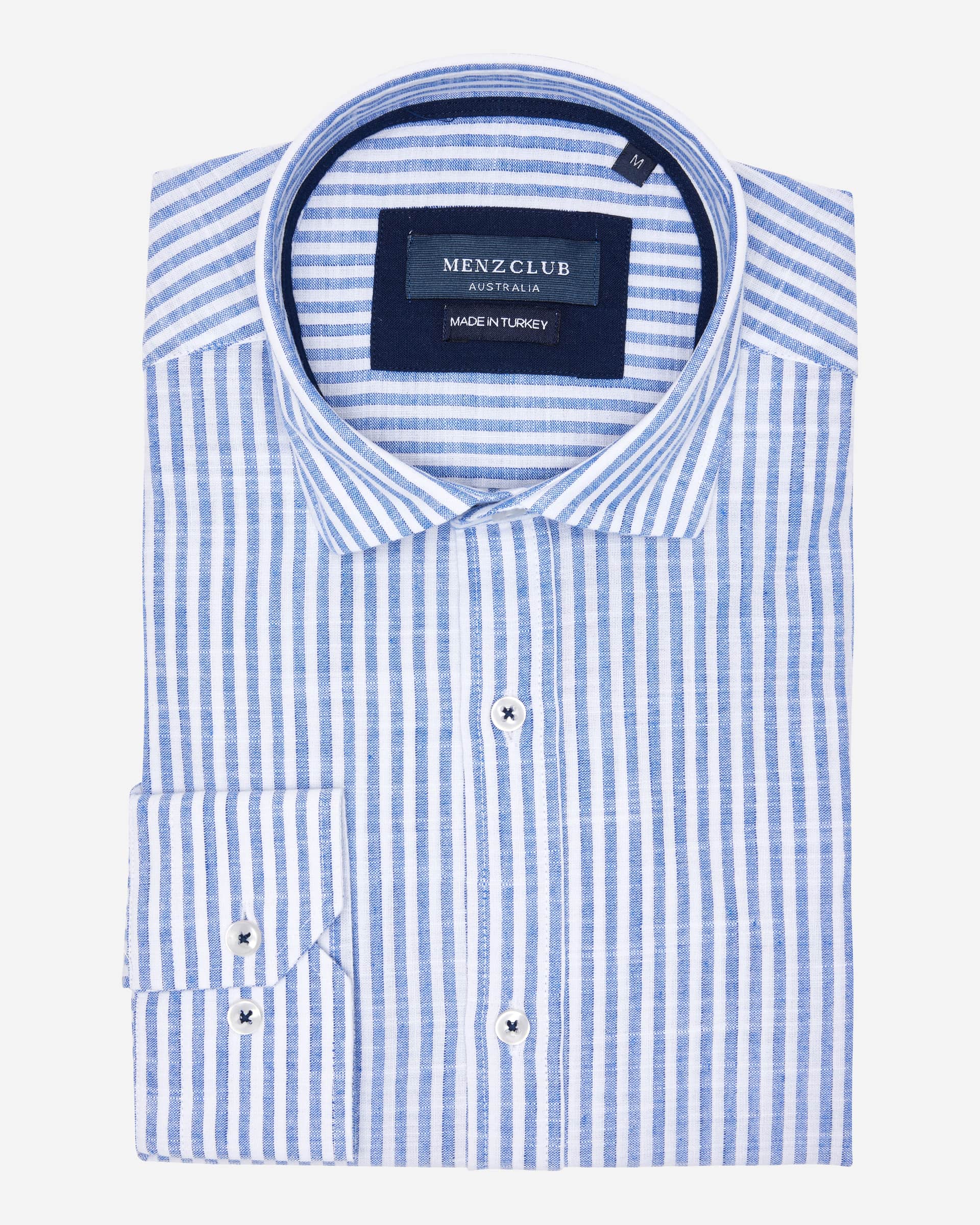 Blue Stripe Linen Shirt - Men's Casual Shirts at Menzclub